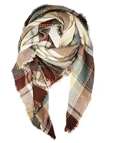 Women's Fall Winter Scarf Classic Tassel Plaid Tartan Warm Soft Chunky Large Blanket Wrap Shawl Scarves - MODAZONE