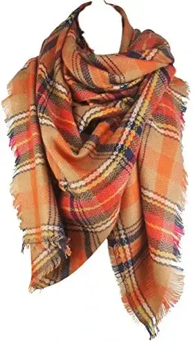 Women's Fall Winter Scarf Classic Tassel Plaid Tartan Warm Soft Chunky Large Blanket Wrap Shawl Scarves - 1