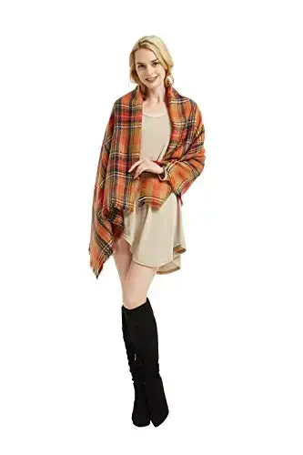 Women's Fall Winter Scarf Classic Tassel Plaid Tartan Warm Soft Chunky Large Blanket Wrap Shawl Scarves - 5