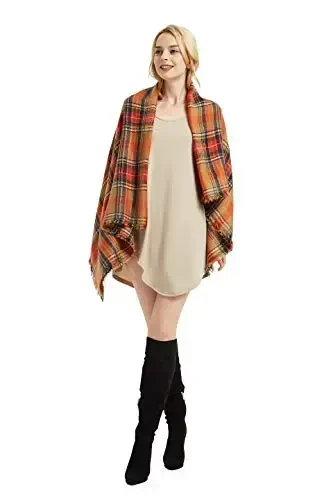 Women's Fall Winter Scarf Classic Tassel Plaid Tartan Warm Soft Chunky Large Blanket Wrap Shawl Scarves - 7