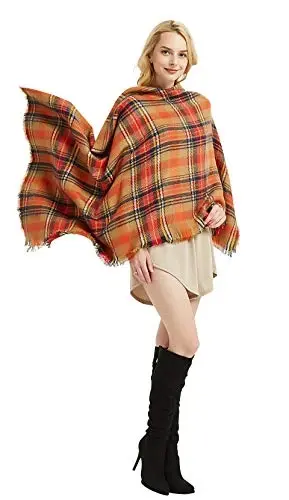 Women's Fall Winter Scarf Classic Tassel Plaid Tartan Warm Soft Chunky Large Blanket Wrap Shawl Scarves - 6