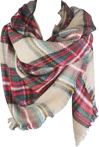 Women's Fall Winter Scarf Classic Tassel Plaid Tartan Warm Soft Chunky Large Blanket Wrap Shawl Scarves 