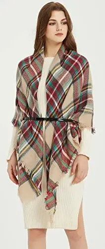 Women's Fall Winter Scarf Classic Tassel Plaid Tartan Warm Soft Chunky Large Blanket Wrap Shawl Scarves - 8