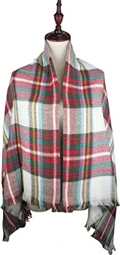 Women's Fall Winter Scarf Classic Tassel Plaid Tartan Warm Soft Chunky Large Blanket Wrap Shawl Scarves - 4