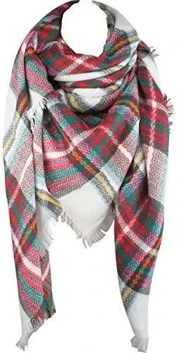 Women's Fall Winter Scarf Classic Tassel Plaid Tartan Warm Soft Chunky Large Blanket Wrap Shawl Scarves - 1
