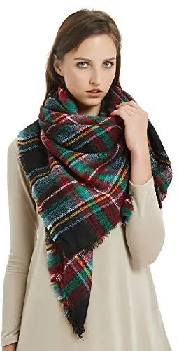 Women's Fall Winter Scarf Classic Tassel Plaid Tartan Warm Soft Chunky Large Blanket Wrap Shawl Scarves - VIVIAN & VINCENT