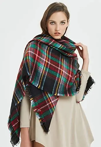 Women's Fall Winter Scarf Classic Tassel Plaid Tartan Warm Soft Chunky Large Blanket Wrap Shawl Scarves - 2