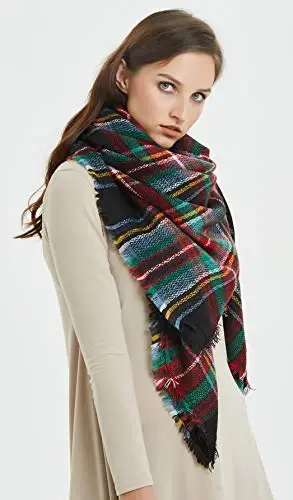 Women's Fall Winter Scarf Classic Tassel Plaid Tartan Warm Soft Chunky Large Blanket Wrap Shawl Scarves - 3