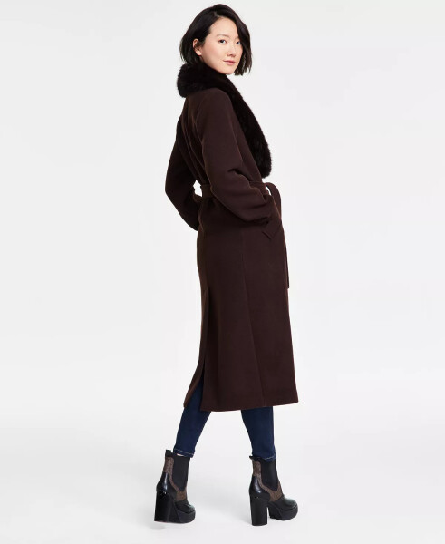 Women's Faux-Fur-Collar Belted Coat Chocolate - 2