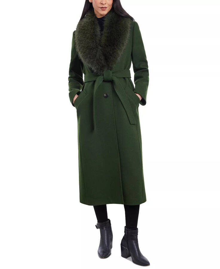 Women's Faux-Fur-Collar Belted Coat Jade - 1