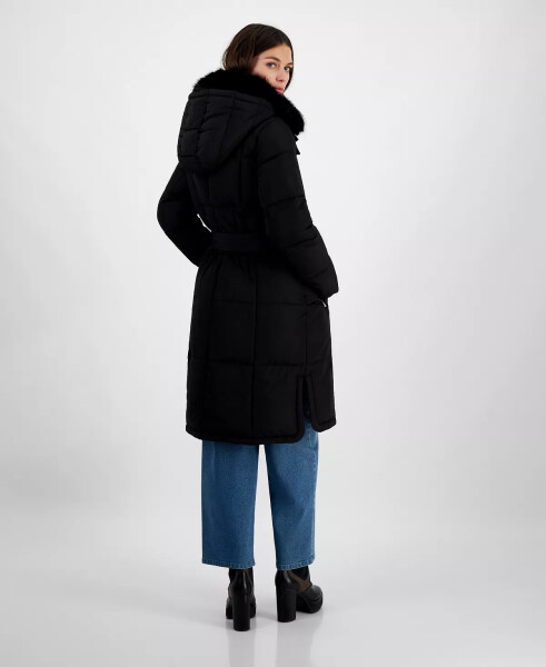 Women's Faux-Fur-Collar Belted Puffer Coat, Created for Modazone Black - 2