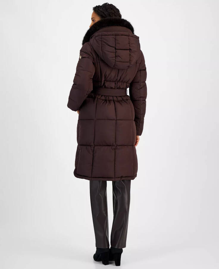 Women's Faux-Fur-Collar Belted Puffer Coat, Created for Modazone Chocolate - 2