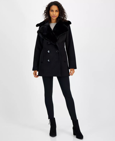 Women's Faux-Fur-Collar Coat Black - 1