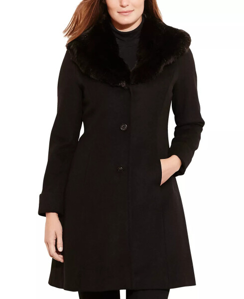 Women's Faux-Fur-Collar Coat Black - 1