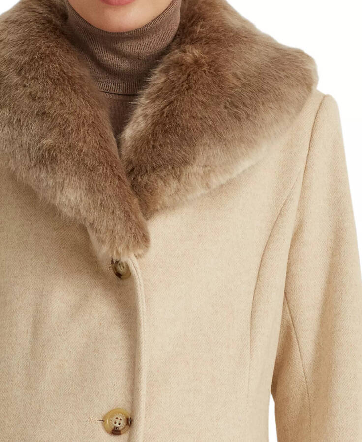 Women's Faux-Fur-Collar Coat Cream/Beige - 3