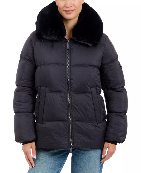 Women's Faux-Fur-Collar Hooded Puffer Coat, Created for Modazone Black - 1