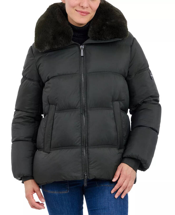 Women's Faux-Fur-Collar Hooded Puffer Coat, Created for Modazone Dark Olive - 1