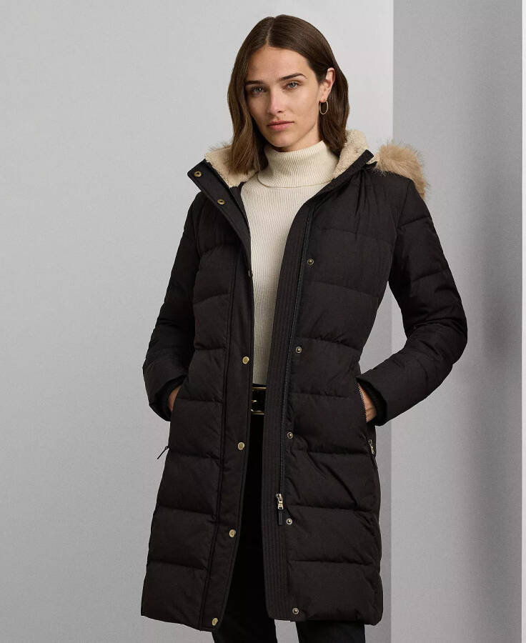 Women's Faux-Fur Hooded Puffer Coat Black - 5