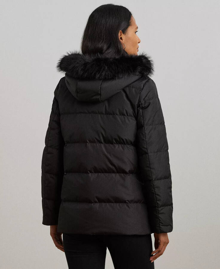 Women's Faux-Fur Hooded Puffer Coat Black - 2