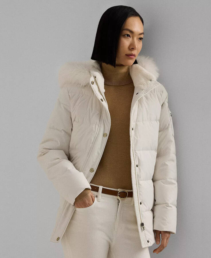 Women's Faux-Fur Hooded Puffer Coat Cream - 1