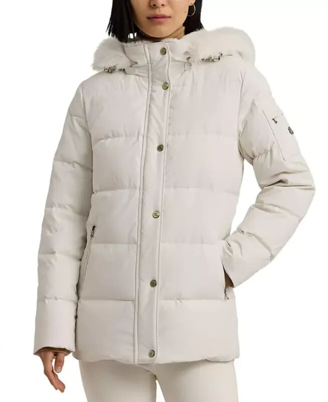 Women's Faux-Fur Hooded Puffer Coat - Cream - LAUREN RALPH LAUREN