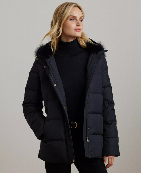 Women's Faux-Fur Hooded Puffer Coat Dk Navy - 1