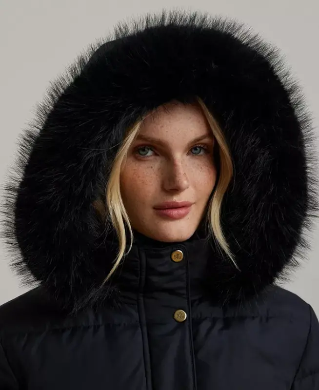 Women's Faux-Fur Hooded Puffer Coat-Dk Navy - 3