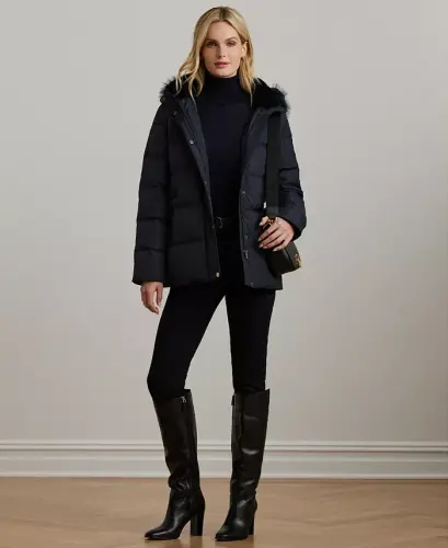 Women's Faux-Fur Hooded Puffer Coat-Dk Navy - 6
