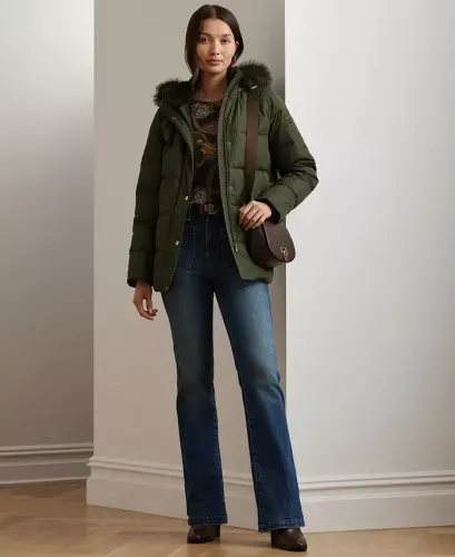 Women's Faux-Fur Hooded Puffer Coat - Litchfield Loden - 5