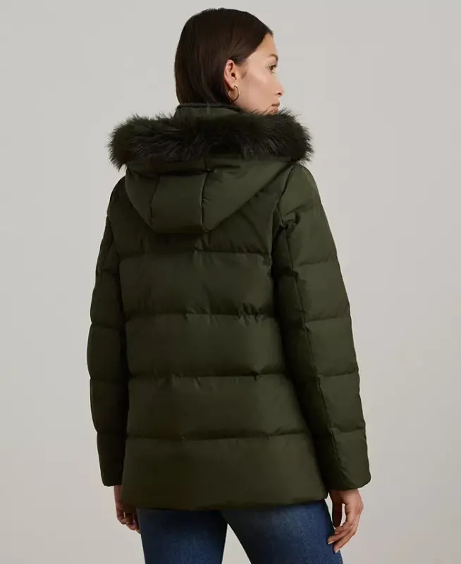 Women's Faux-Fur Hooded Puffer Coat - Litchfield Loden - 2