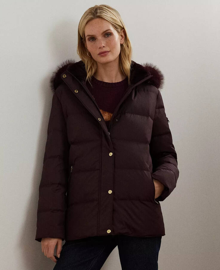 Women's Faux-Fur Hooded Puffer Coat Pinot Noir - 1