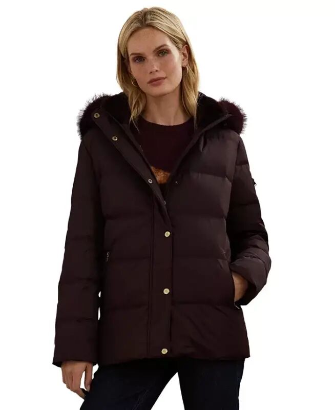 Women's Faux-Fur Hooded Puffer Coat - Pinot Noir - LAUREN RALPH LAUREN