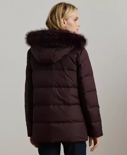 Women's Faux-Fur Hooded Puffer Coat - Pinot Noir - 3