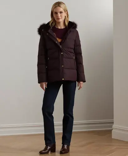 Women's Faux-Fur Hooded Puffer Coat - Pinot Noir - 5