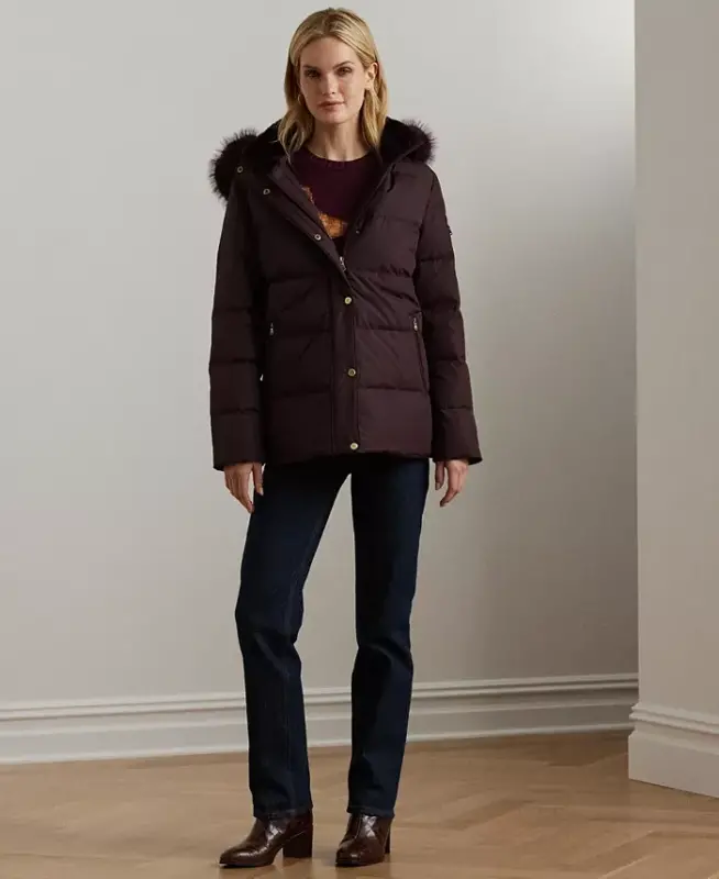 Women's Faux-Fur Hooded Puffer Coat - Pinot Noir - 5