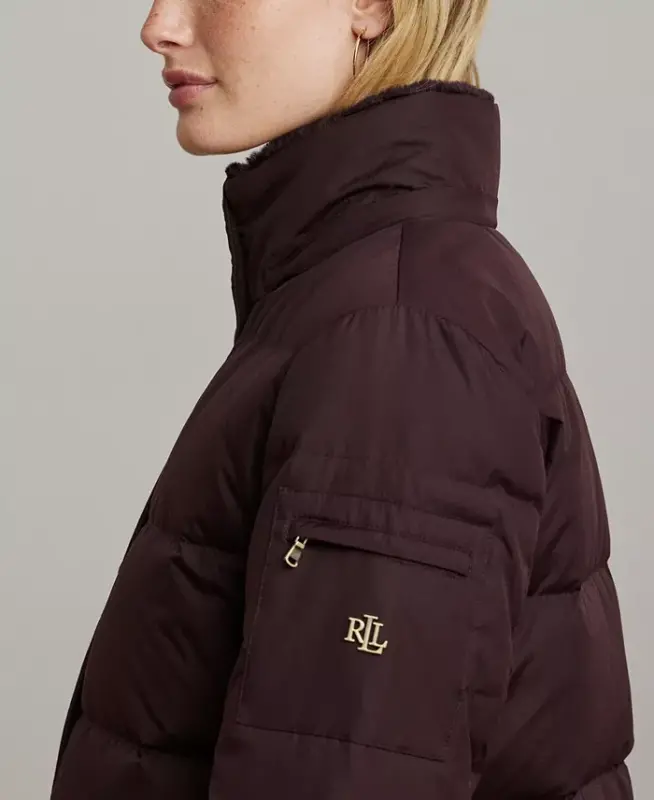 Women's Faux-Fur Hooded Puffer Coat - Pinot Noir - 3