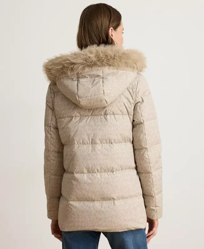 Women's Faux-Fur Hooded Puffer Coat - Truffle Broken Twil - 2