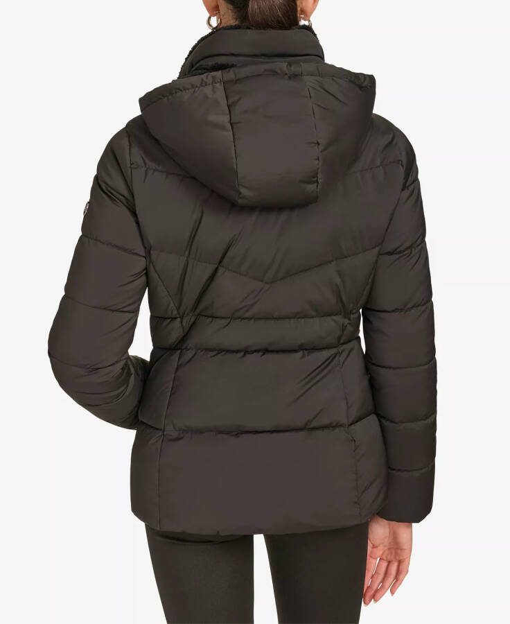 Women's Faux-Fur-Lined Hooded Puffer Coat Black - 2