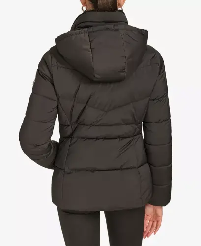 Women's Faux-Fur-Lined Hooded Puffer Coat-Black - 5