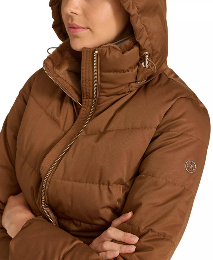 Women's Faux-Fur-Lined Hooded Puffer Coat Chestnut - 4