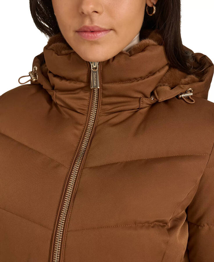 Women's Faux-Fur-Lined Hooded Puffer Coat Chestnut - 5