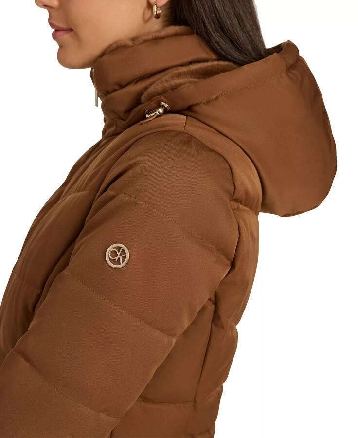 Women's Faux-Fur-Lined Hooded Puffer Coat Chestnut - 6