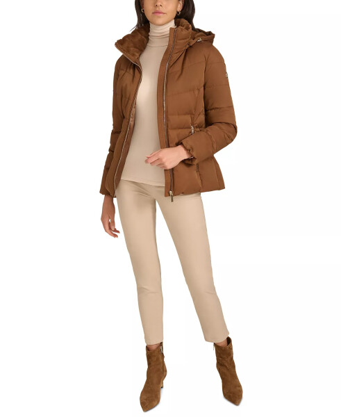 Women's Faux-Fur-Lined Hooded Puffer Coat Chestnut - 8