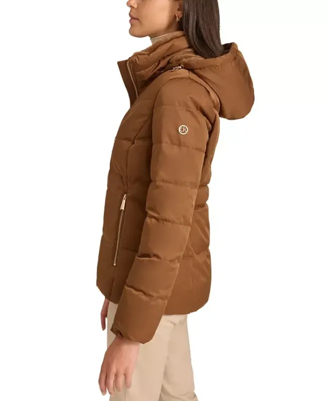 Women's Faux-Fur-Lined Hooded Puffer Coat - Chestnut - 2