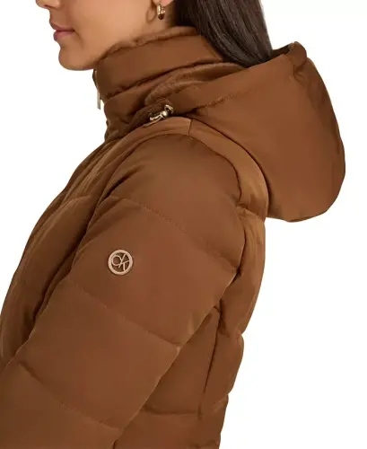 Women's Faux-Fur-Lined Hooded Puffer Coat - Chestnut - 6
