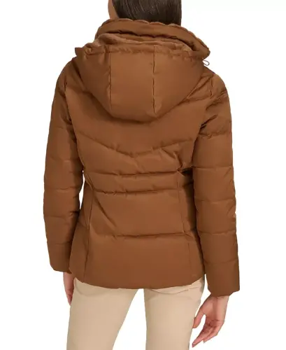 Women's Faux-Fur-Lined Hooded Puffer Coat - Chestnut - 5