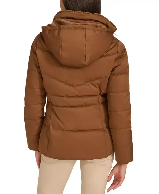 Women's Faux-Fur-Lined Hooded Puffer Coat - Chestnut - 5