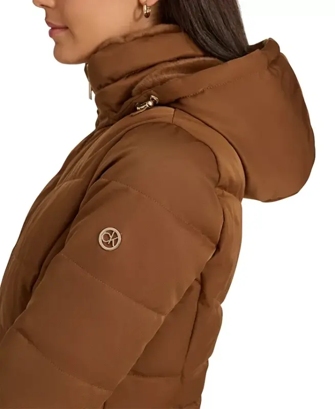 Women's Faux-Fur-Lined Hooded Puffer Coat - Chestnut - 6