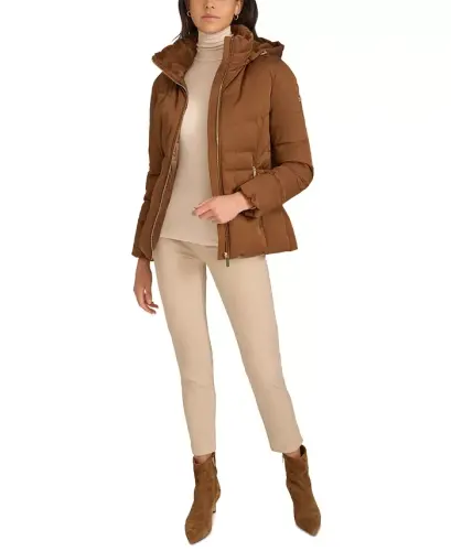 Women's Faux-Fur-Lined Hooded Puffer Coat - Chestnut - 8