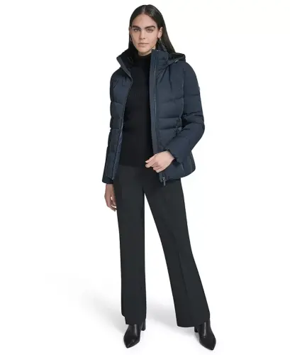 Women's Faux-Fur-Lined Hooded Puffer Coat - Dark Saphire - 3